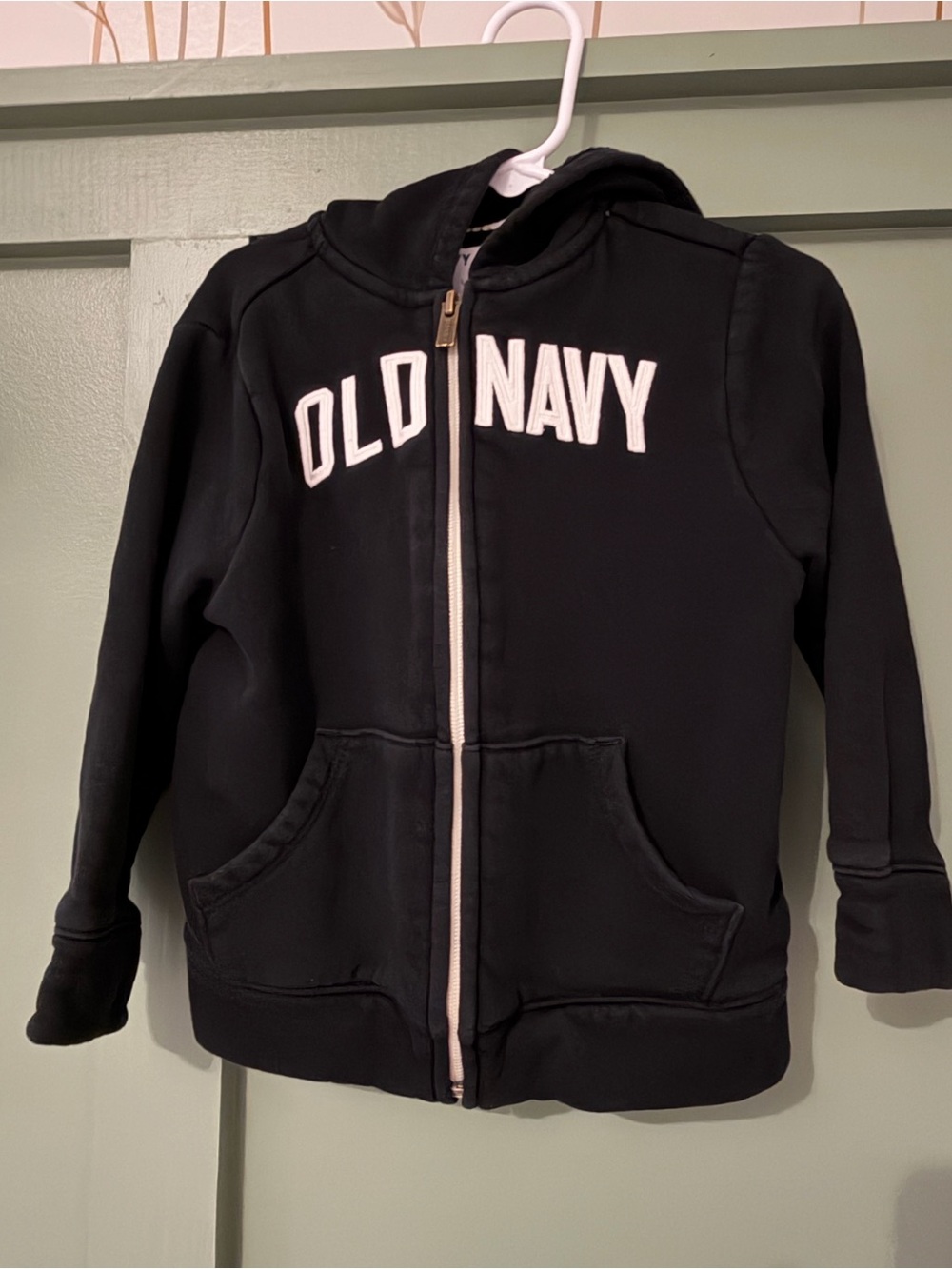 Old Navy Black Zip Front Kids Hoodie with White Logo